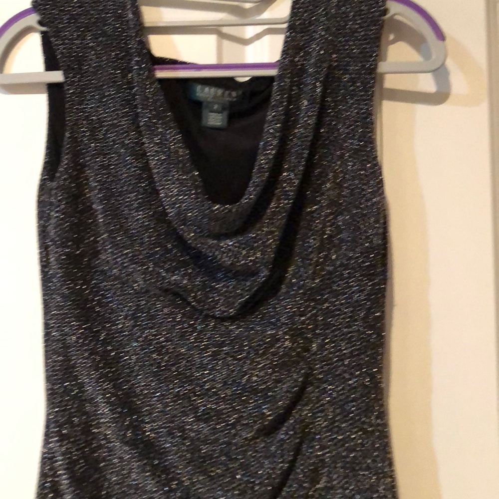 Sexy Ralph Lauren pewter form fitting dress.